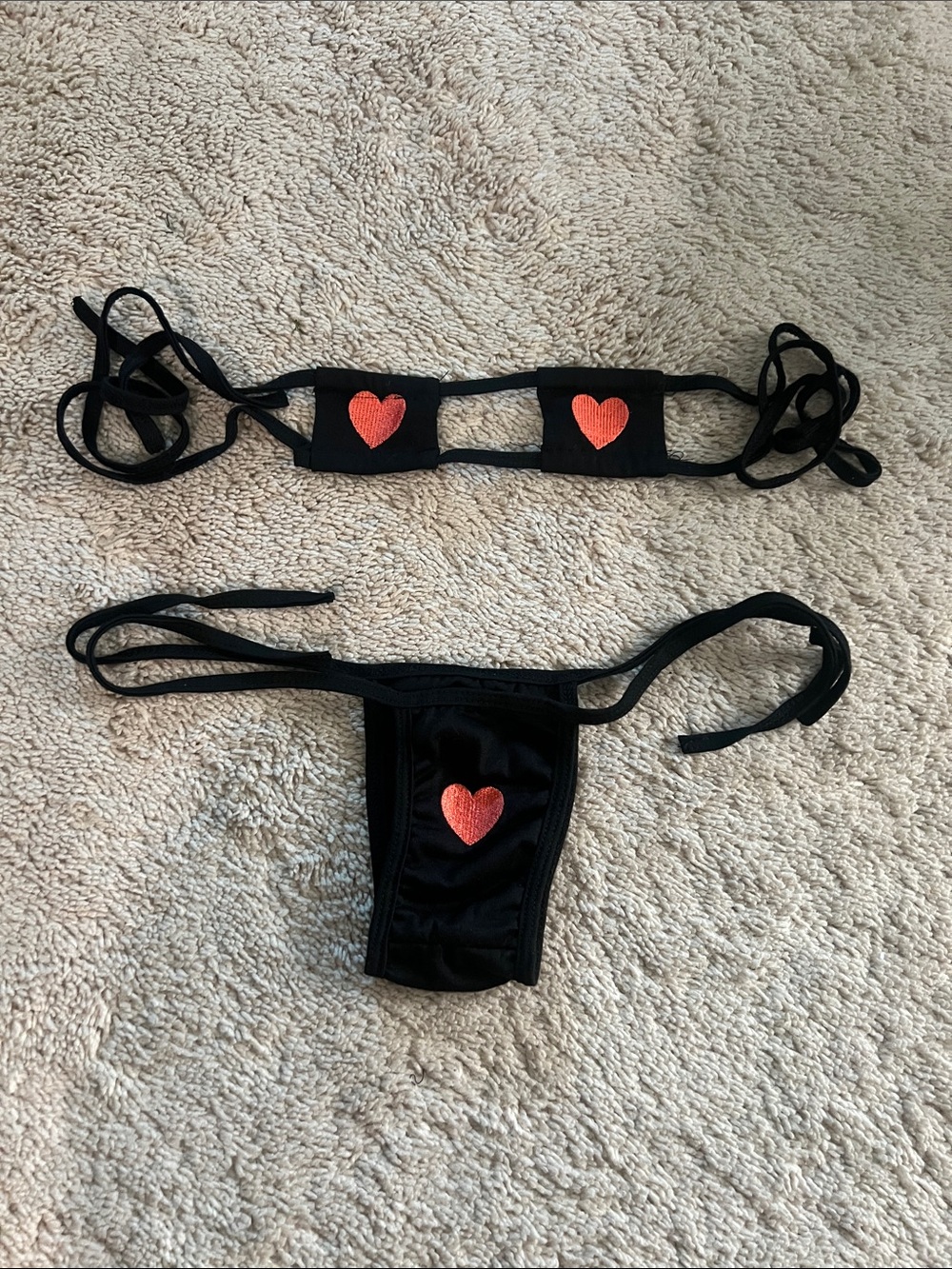 Black Heart Embroidered Micro Bikini Set
